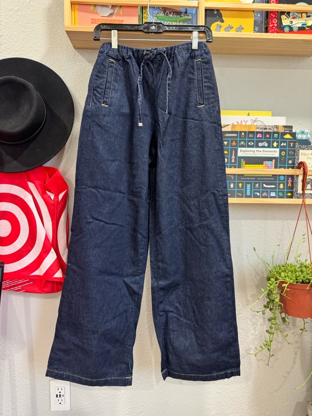 Zara Drawstring Wide-Leg Denim Pants - Dark Indigo